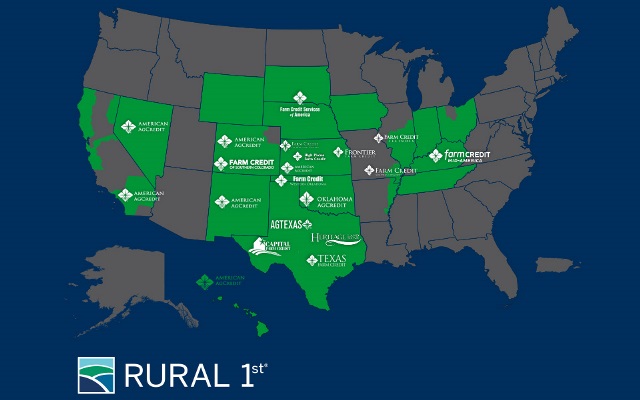 A United States map displaying Rural 1st's locations and partner Farm Credit associations.