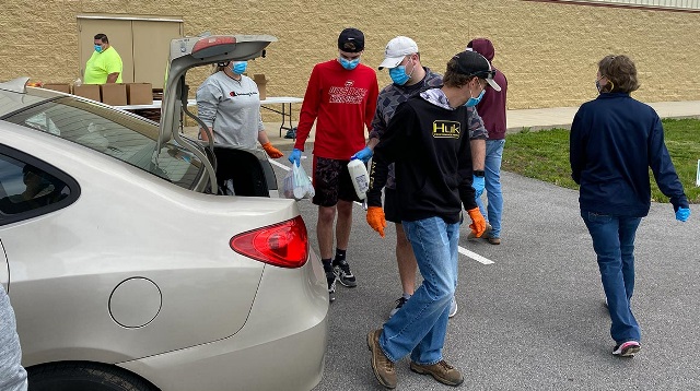 Drive-thru food bank pickup line