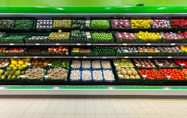 Produce aisle at a grocery store.